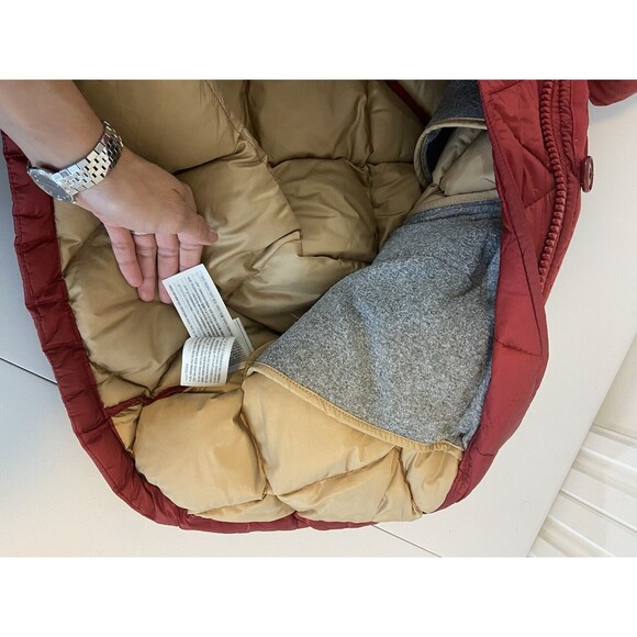 Abercrombie Fitch Down Quilted Jacket Medium Burgundy Womens Hooded Long Button - Picture 14 of 16